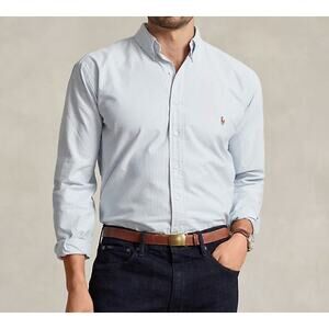 Ralph Lauren Blue White Seersucker Striped Button Down Shirt Men’s XL Cotton